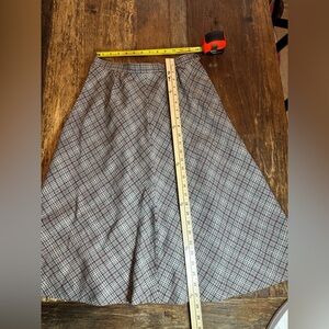 Pendleton wool vintage Gray Plaid A-Line Skirt with Brown Accent